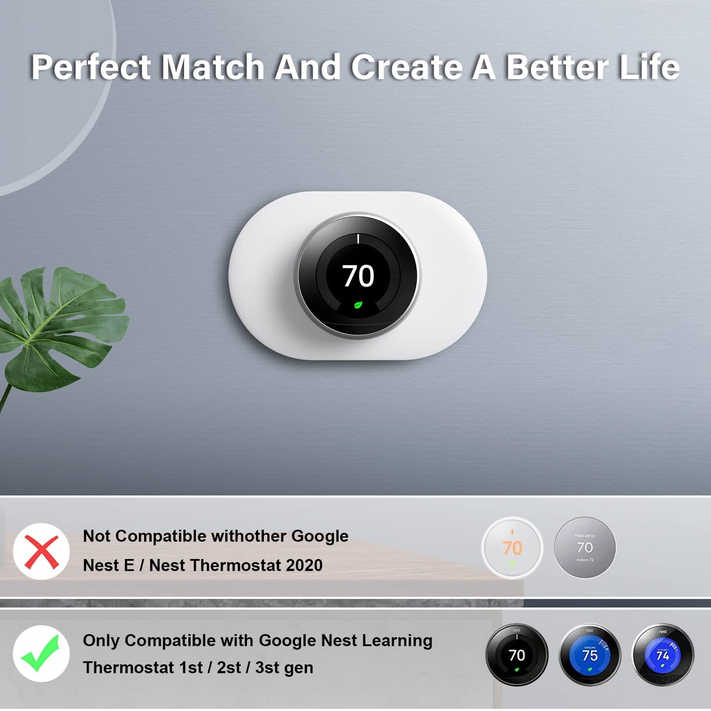 Nest Wall Plate for Google Nest Learning Thermostat 2nd/3rd, 7.7 * 5 inch Nest Thermostat Trim Kit, Made for Google Nest Learning Thermostat 2nd/3rd, Easy Installation