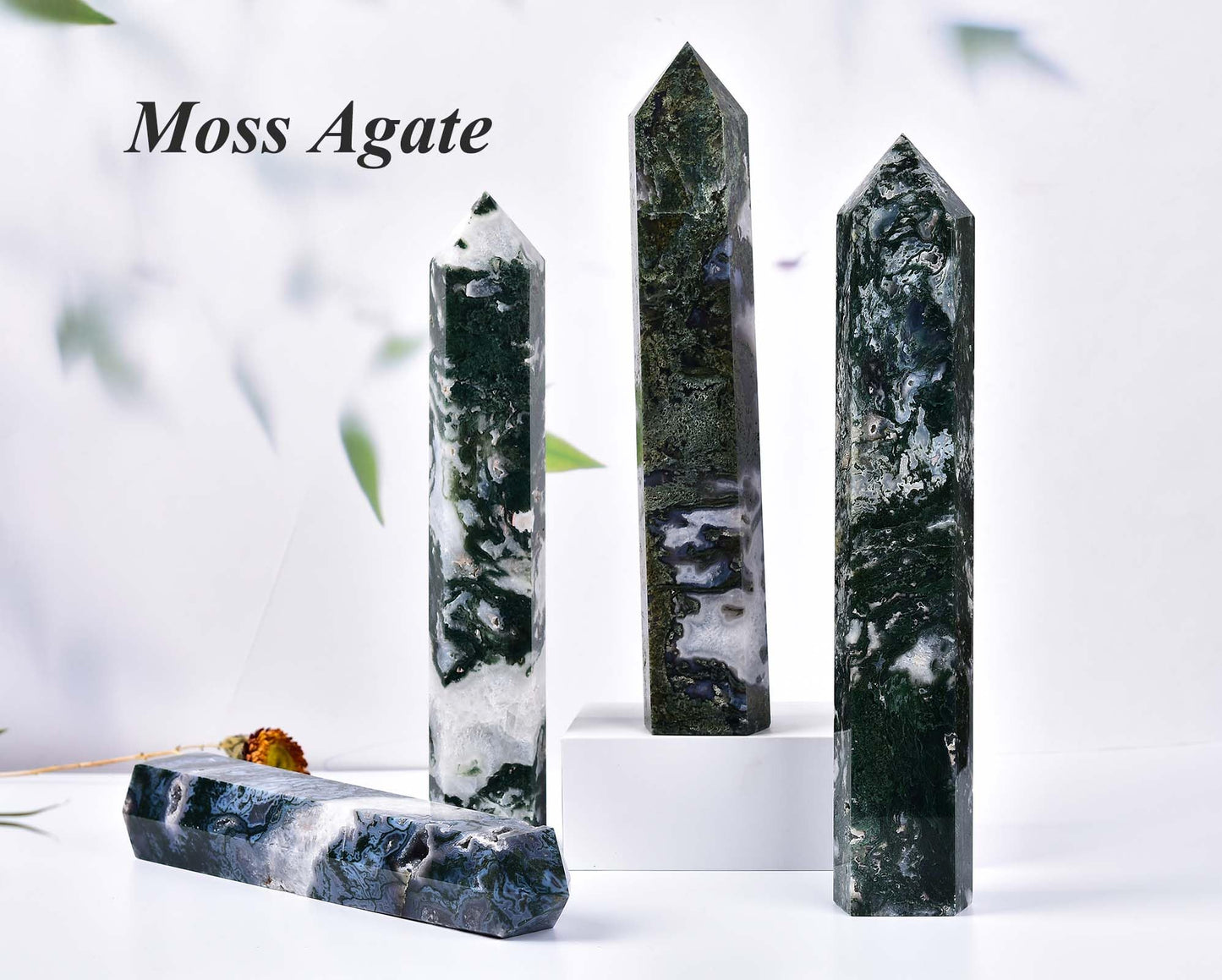 AMOYSTONE Extra Large Healing Crystal Obelisk Towers Moss Agate Point Wand Home Decor Reiki Healing 4.4-4.8LBS