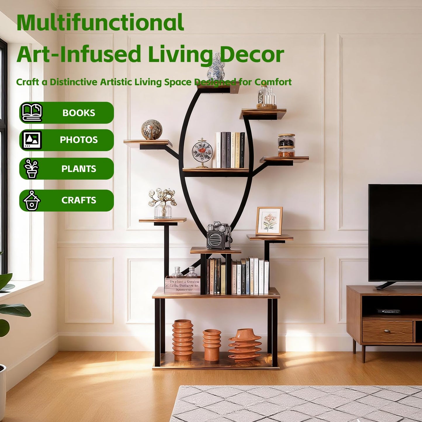 Gavnglin 53" Plant Stand Indoor with Grow Lights, 10-Tier Space-Saving Plant Shelf for Small Apartments, Lighted Indoor Plant Growing Display Rack for Living Room, Balcony & Bedroom