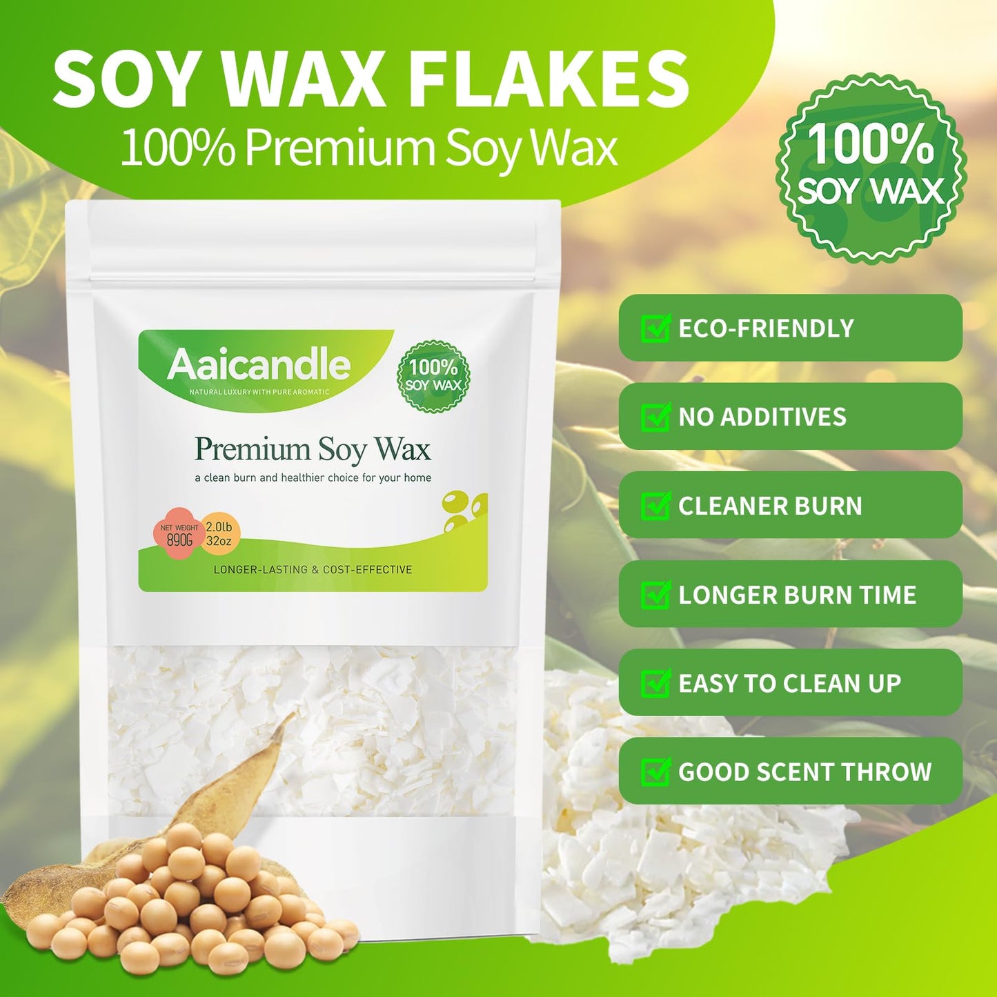 2LB Soy Wax for Candle Making – Natural Soy Wax Supplies for DIY Candles, Container & Tealight Craft Use, Easy Melt and Smooth Finish, Designed for Small Business Makers (890g / 32oz)