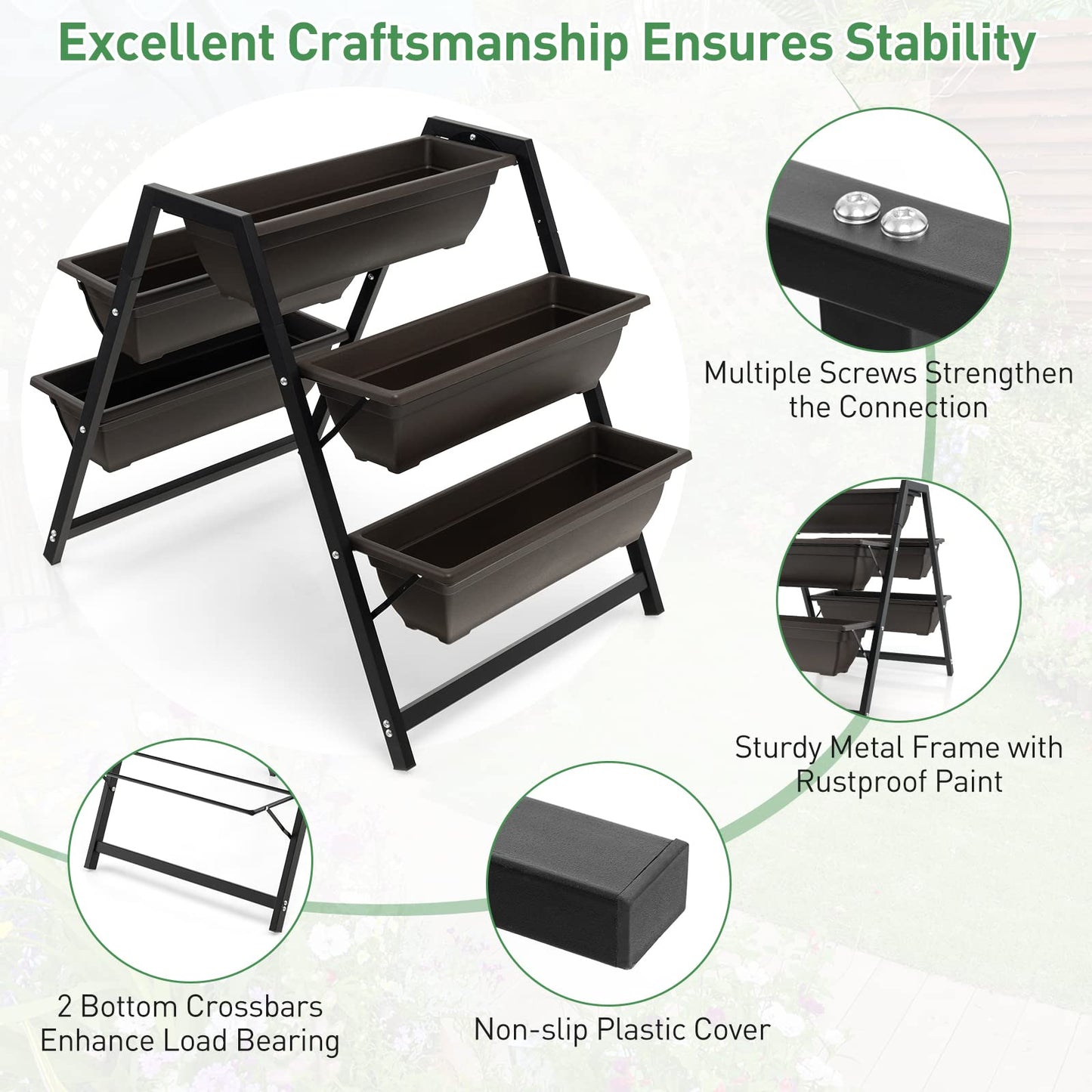 Giantex Vertical Raised Garden Bed, 5 Planter Boxes Container w/Drainage Holes, 31”H Freestanding Heavy-Duty Metal Frame, Indoor Outdoor Raised Bed for Vegetables Herbs Flowers to Grow
