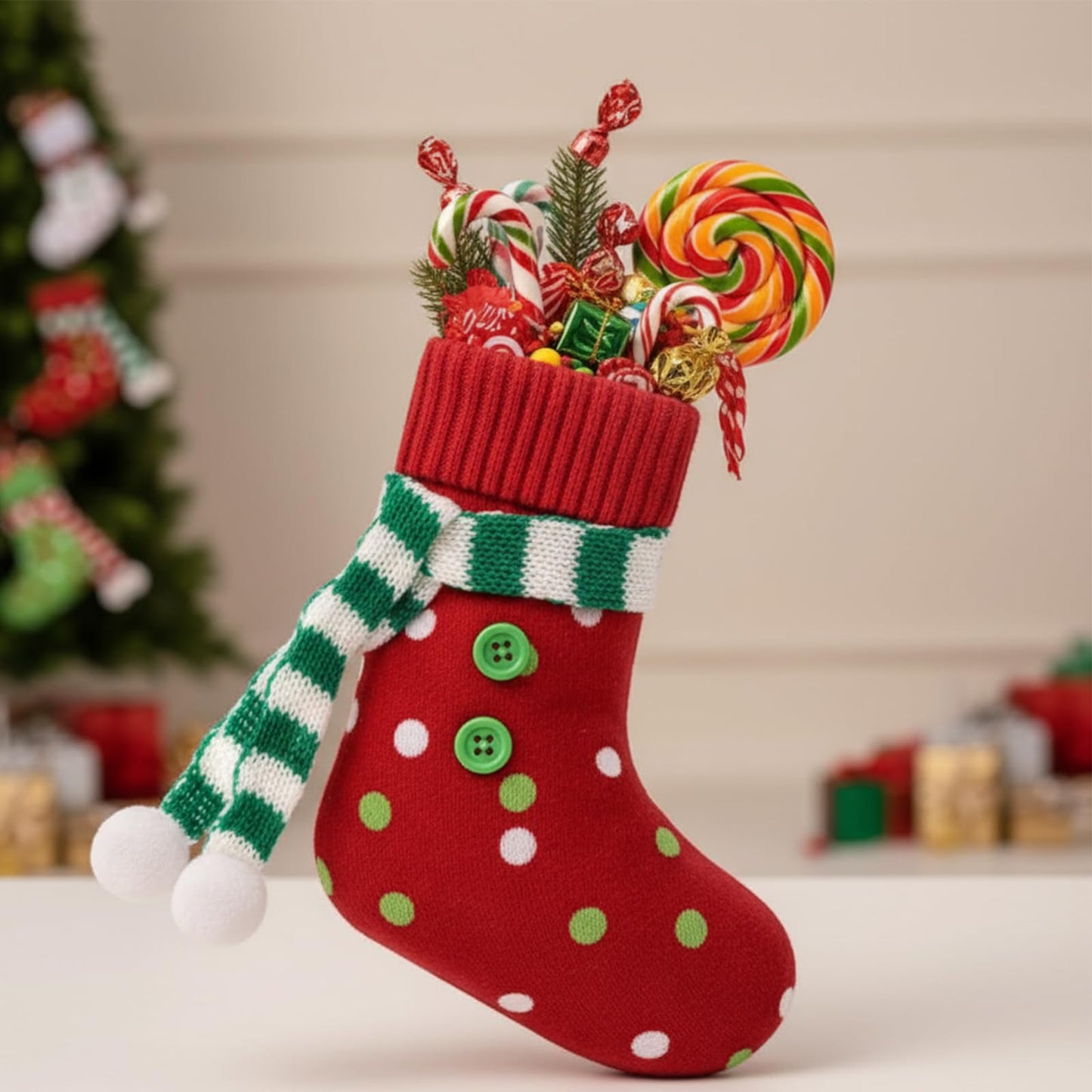 Newcotte 36 Pcs Mini Christmas Stocking Elf Xmas Hanging Stockings Red White Green Christmas Decorations for Holiday Fireplace Tree Decoration Gift Present