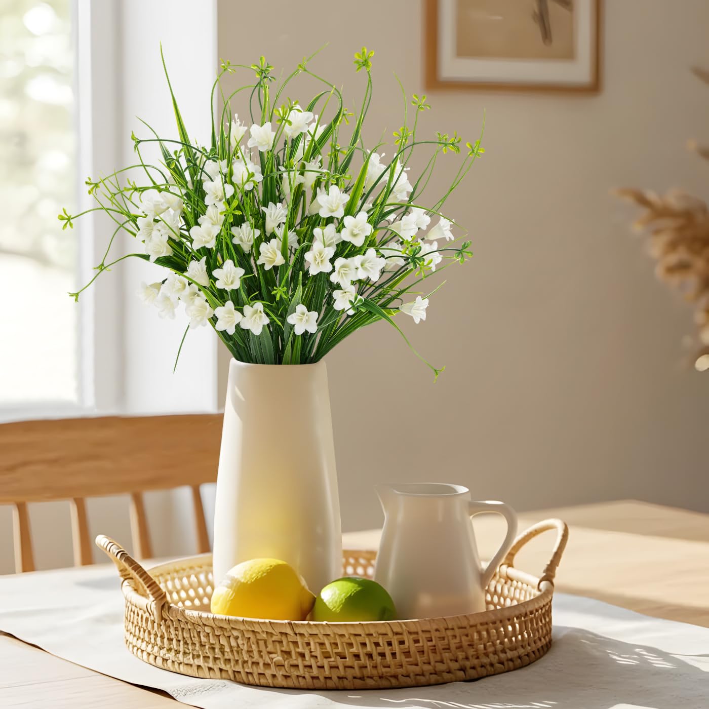 3 Packs Artificial Lily of The Valley, 15'' Faux Bellflowers for Floral Arrangements, Realistic Fake Campanula Flowers for Spring Wedding Bridal Bouquet & Home Office Farmhouse Decor, Cream White