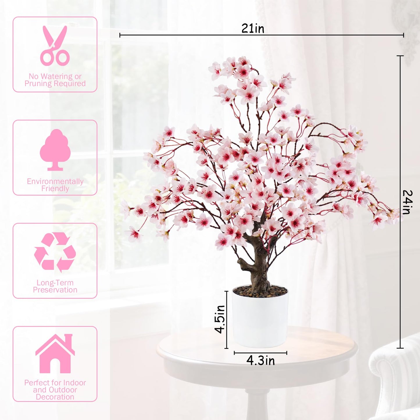 Caxchiling Cherry Bloosom Tree 2FT, Small Tabletop Tree with Vase Pot, Artificial Pink Flower Blossom Plants for Centerpiece, Home Office Desk Decor for Spring, Living Room Bedroom Wedding Party Decor
