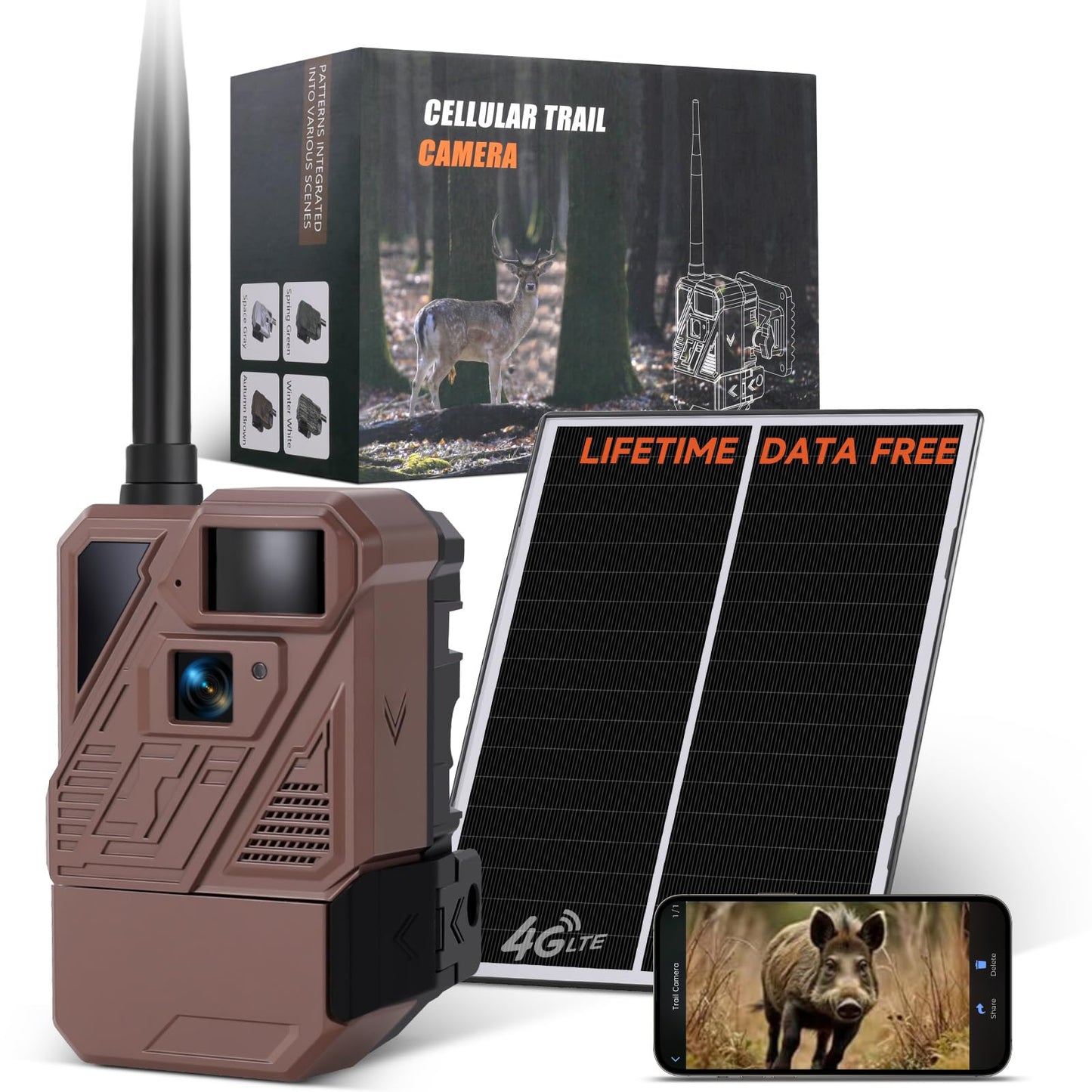 Zleo Cellular Trail Camera with Lifetime Data Free - Low Glow Night Vision Motion Activated, IP66 Waterproof, Live Streaming, 32GB Memory Card & Solar Panel Included