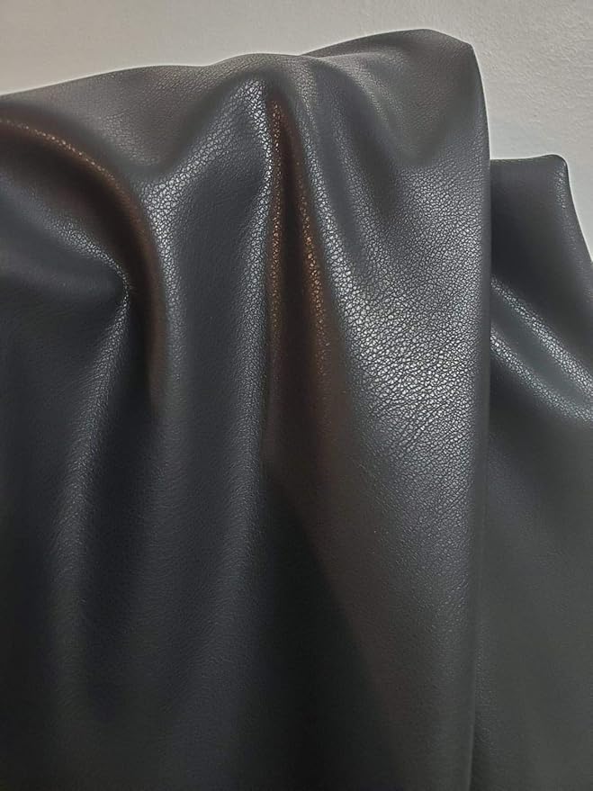 Black Faux PU Leather Fabric Sheet by The Yard Synthetic Pleather 0.7 mm Nappa