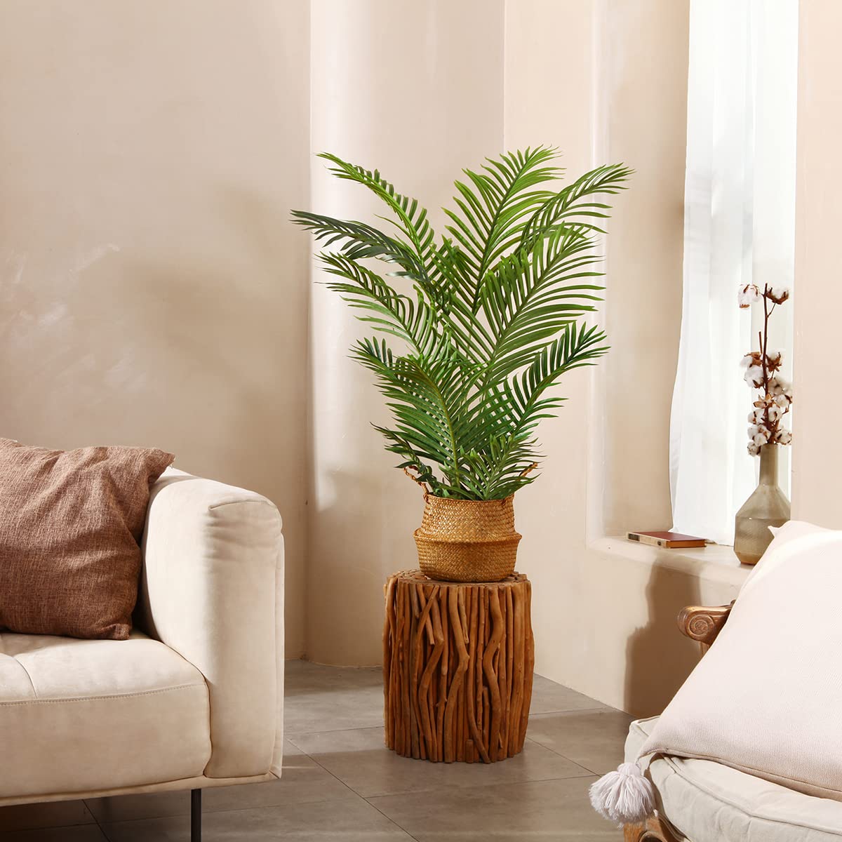 LOMANTO Fake Majesty Palm Plant 4Ft Artificial Tree for Home Decor Indoor Small Faux Trees in Pot Fake Tropical Plants for Housewarming 2Pack