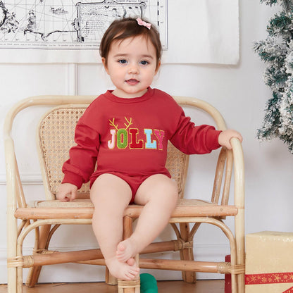 FOCUSNORM Baby Girl Christmas Outfit Christmas Long Sleeve Romper Toddler Sweater Romper My First Christmas Baby Girl Outfit (Red K, 0-3 Months)