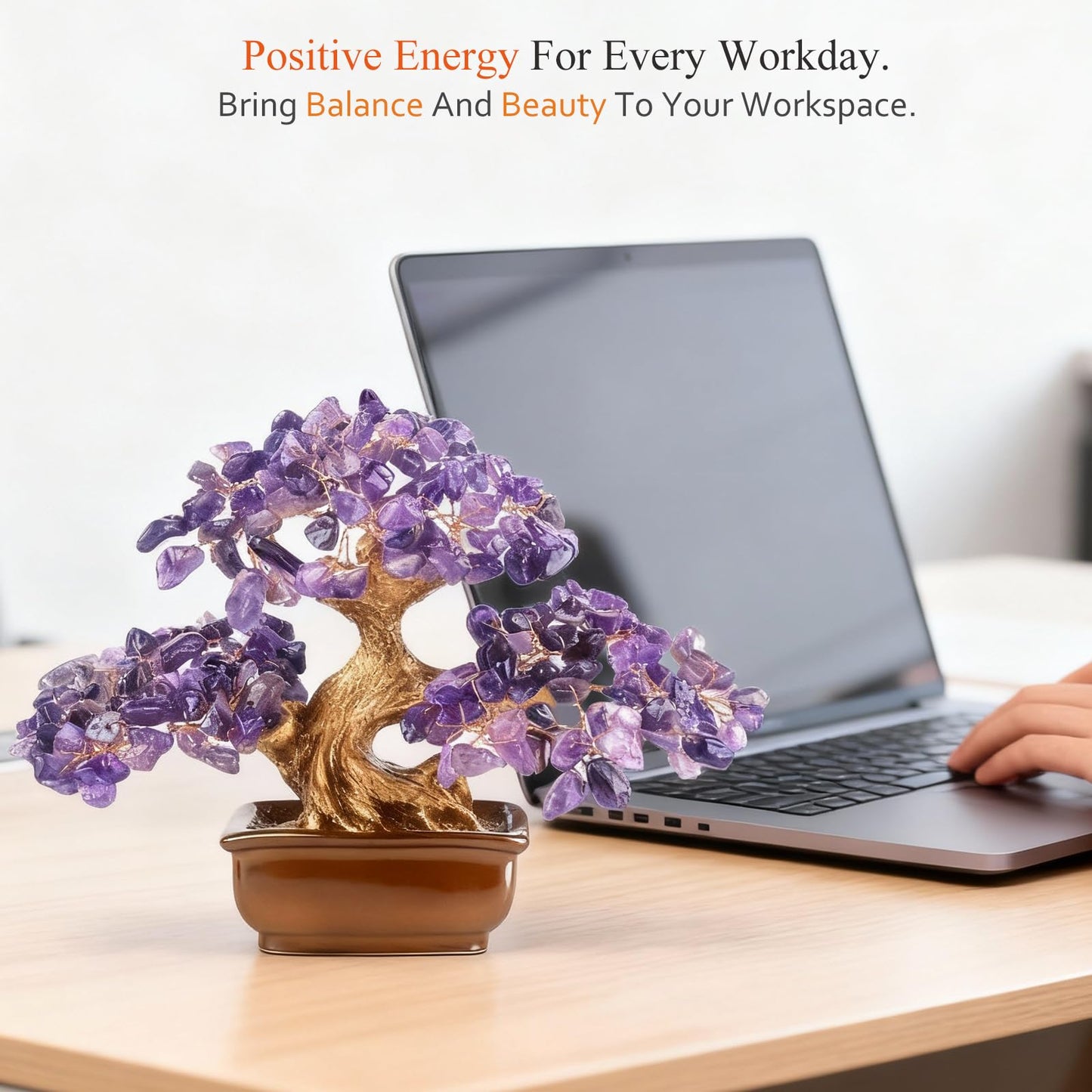 MASGEMES Amethyst Crystal Tree Bonsai – Handmade Tree of Life with Natural Amethyst Gemstones – Feng Shui Money Tree Chakra Healing, Spiritual Growth & Positive Energy Decor Gift 6 Inches
