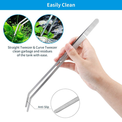 Aquascaping Tool Set - Aquatic Plant Tweezer Scissor Substrate Spatula Aquarium Scraper 5 in 1 Stainless Steel Fish Tank Starter Kit & Aquarium Tank Plant Kit