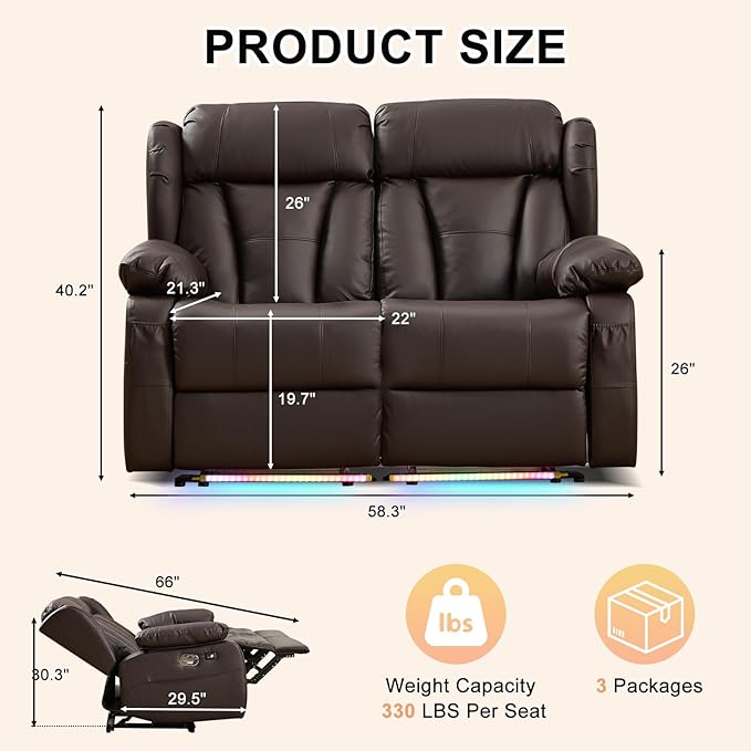 58.3" Reclining Loveseat Sofa, RV Loveseat Recliner Couch