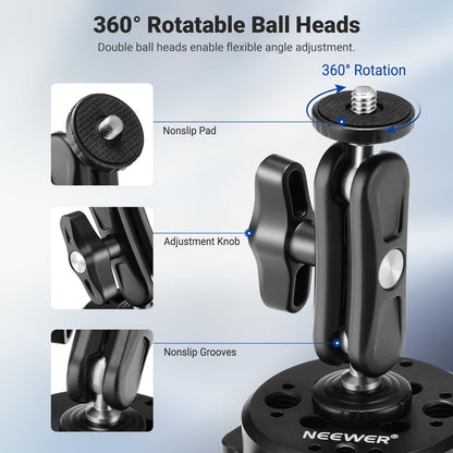 NEEWER 6"/15.2cm Camera Suction Cup Mount with Ball Head Magic Arm, Metal Suction Cup Mount on Car Windshield Dash for Camera/Action Camera/Phone Holder, with 1/4" & 3/8" Mounting Holes for ARRI