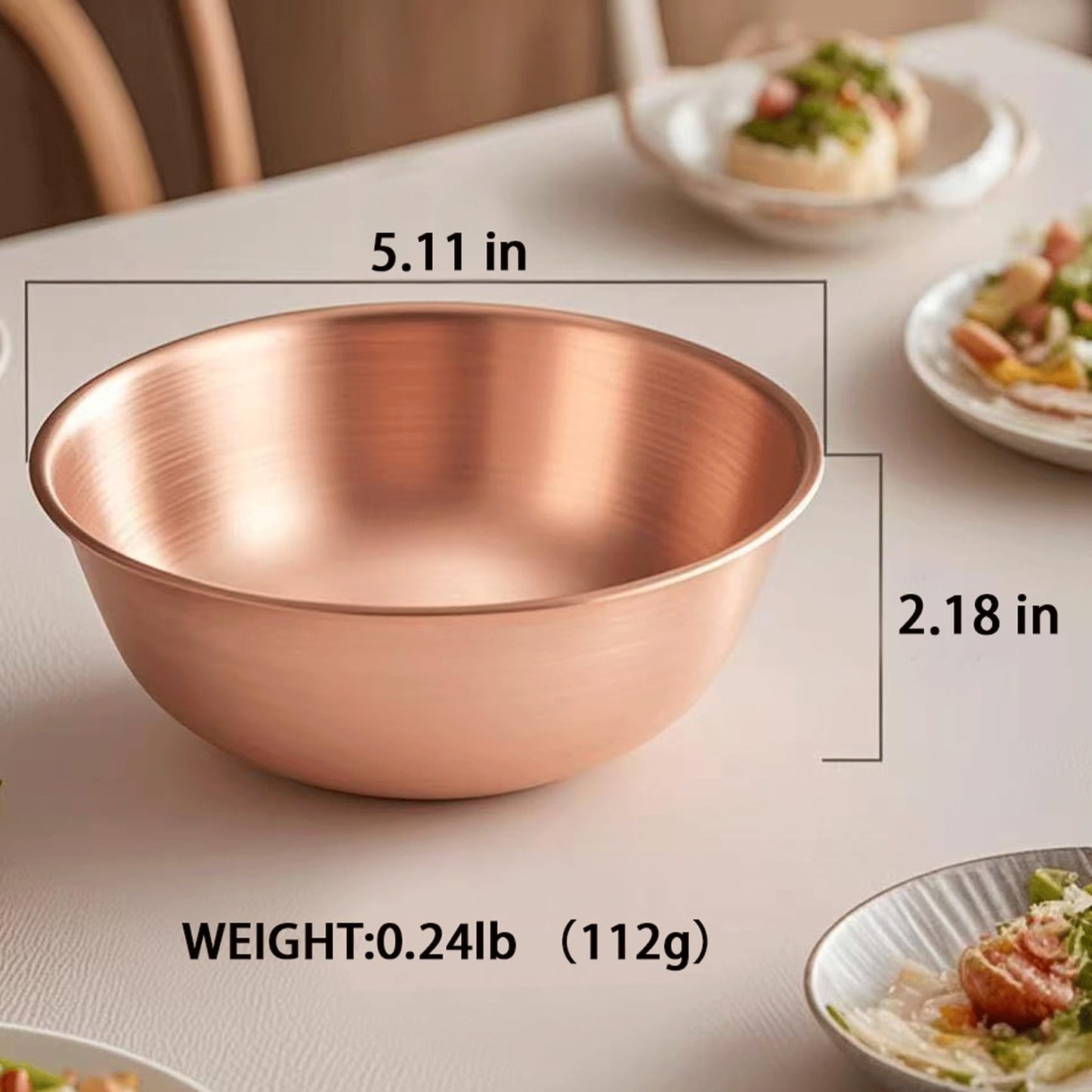 Purecopper-Medium 5.11'' Round Solid Copper Bowl - Handmade Decorative and Serving Bowls, Bowls for Food, Decoration, Condiments, Salt and Spices (4)