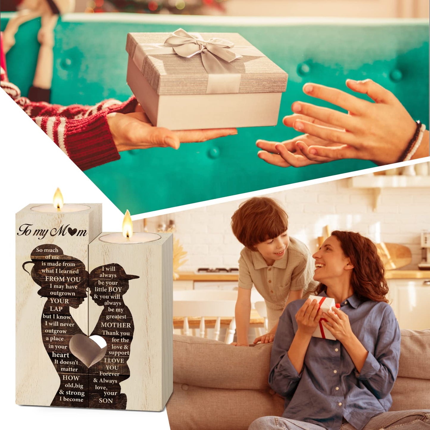 Mum Birthday Gifts, Gift for Mum Candlestick Candle Holder, Mother Presents from Son, Presents for Mummy,Stepmum,Mother in Law on Her Birthday, Heart-shaped
