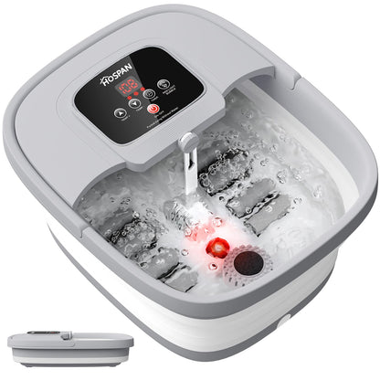 HOSPAN Collapsible Foot Spa with Heat, Bubble, Red Light, and Temperature Control, Foot Bath Massager with 8 Shiatsu Massage Rollers, Pedicure Foot Spa for Relaxation and Stress Relief, Black