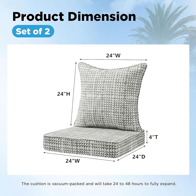 Sunbrella Outdoor Deep Seat & Back Cushion Set, 24 x 24 Inch Water Repellent