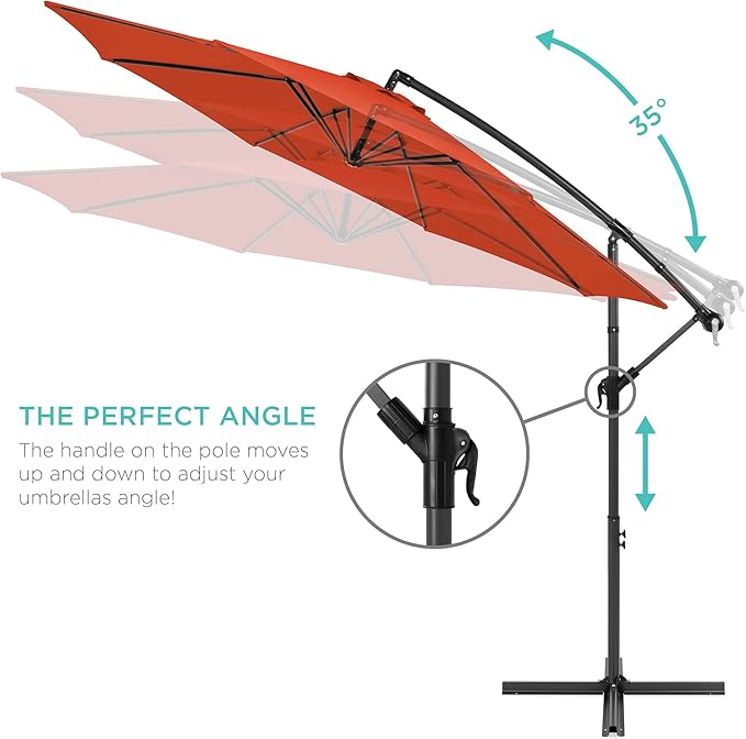Best Choice Products 10ft Offset Cantilever Hanging Market Patio Umbrella, 8 Sturdy Ribs, Easy Adjustment - Rust