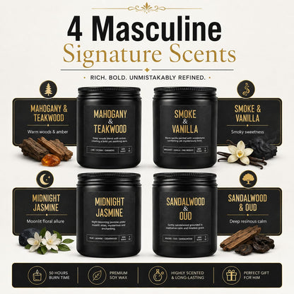 Men's Candle Gift Set, 4 Pack Crackling Wood Wick Soy Scented Candles, 36oz Masculine Aromatherapy Candles for Home, Up to 200H Burn Time, Thoughtful Gift for Fathers, Husbands and Men