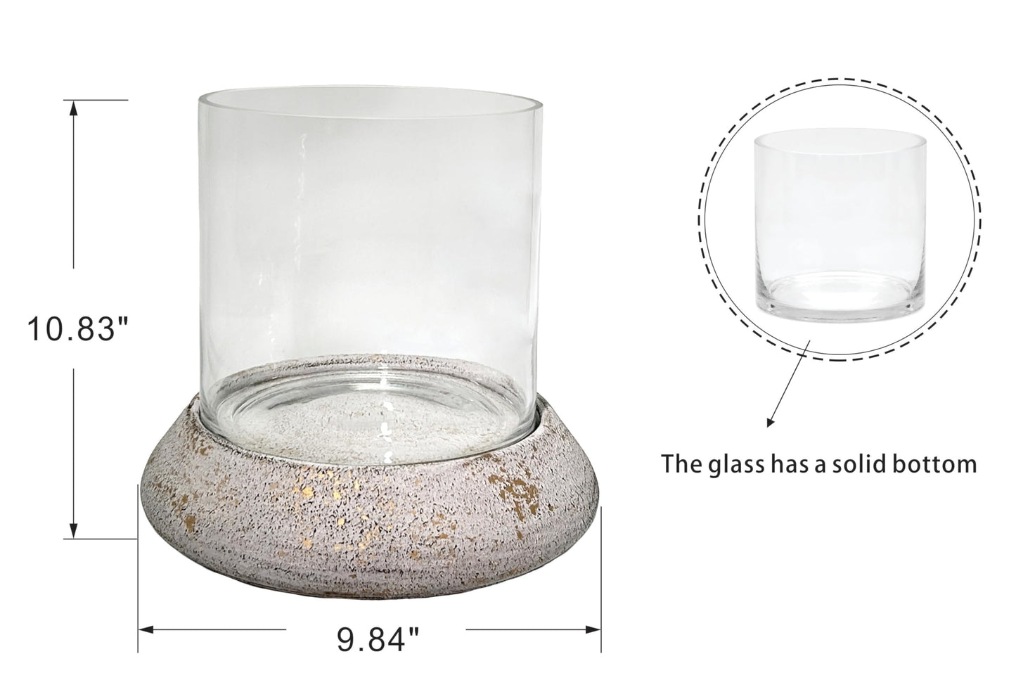10.5" Farmhouse Glass Hurricane Candle Holder & Glass Vase with Shabby White Metal Base for Pillar & Flower Arrangement, Candlestick Holder, Terrarium, Centerpiece, Console Table, Dining Table, Mantel