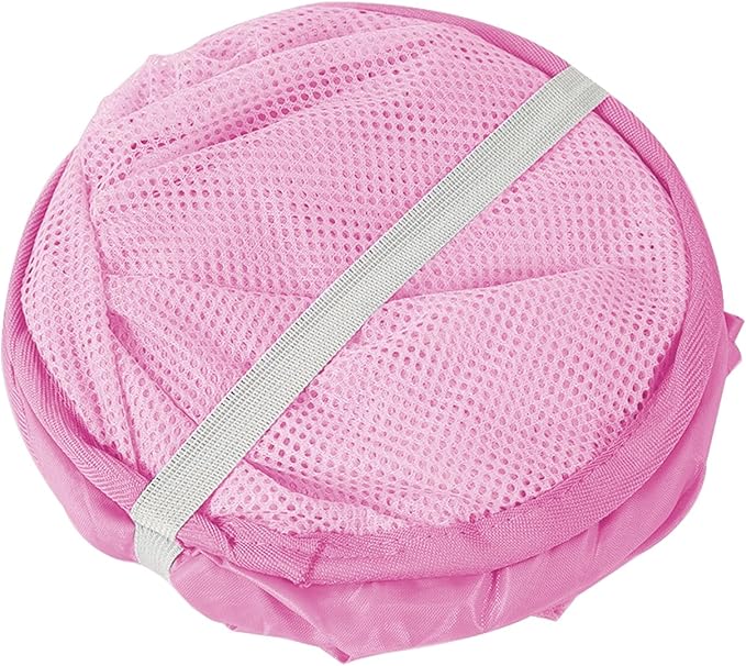 Portable Mesh Pop Up Laundry Hamper Pink Vertical Collapsible Laundry Basket