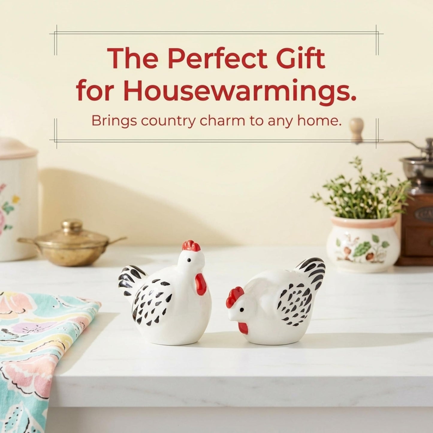 Cute Ceramic Farmhouse Salt & Pepper Shaker Set- Farm Chickens (Chickens)