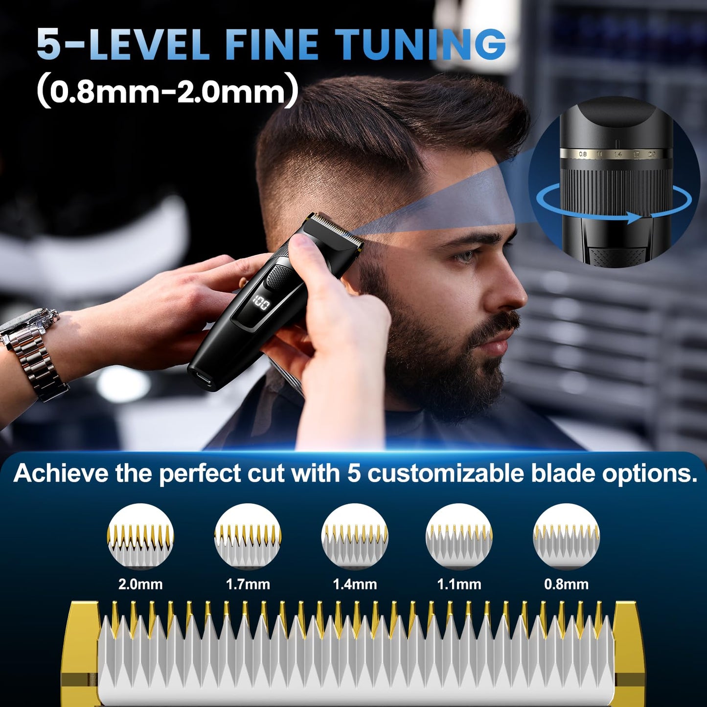 Hair Clippers Men,Professional Hair Trimmer Shaver with LCD Display,Cordless Beard Trimmer Barber Clippers with Ceramic Titanium Blade & Long-Lasting Battery for Men's Haircuts