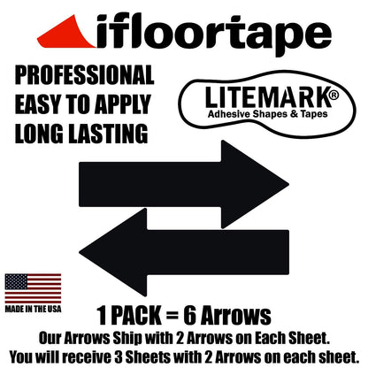 LiteMark Large Arrow Stickers, Durable Gloss Finish Black Arrow Decals for Floors, Walls, Direction Guidance - (12 Inch, Pack of 6 Arrows)