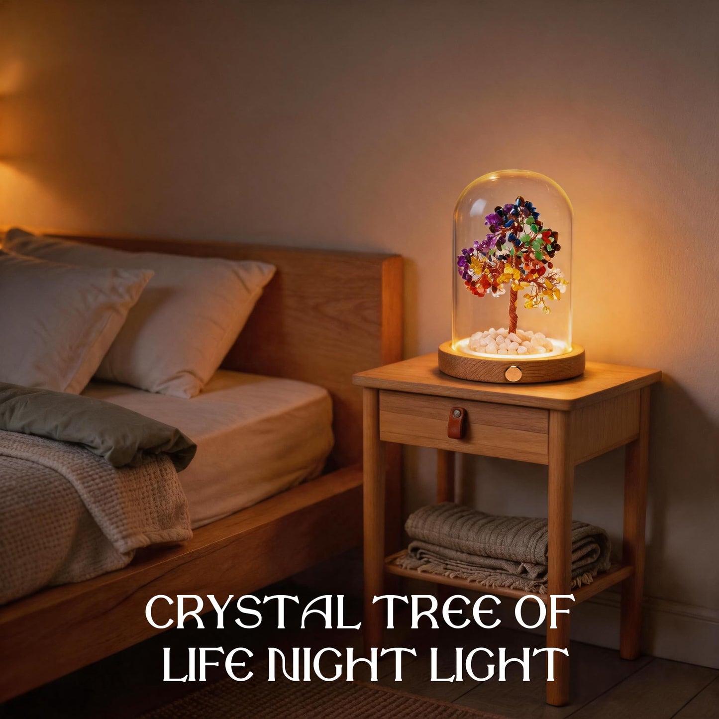 JLDTOP 7 Chakra Crystal Tree LED Night Light Glass Dome Healing Desk Decor