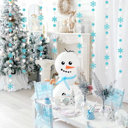 Snowflake-Snow Teal-Silver Christmas Party-Decoration Garland - 52Ft Turquoise White Winter Wonderland Frozen Hanging Paper Streamers,Birthday New Year Baby Shower Classroom Decor Lasting Surprise