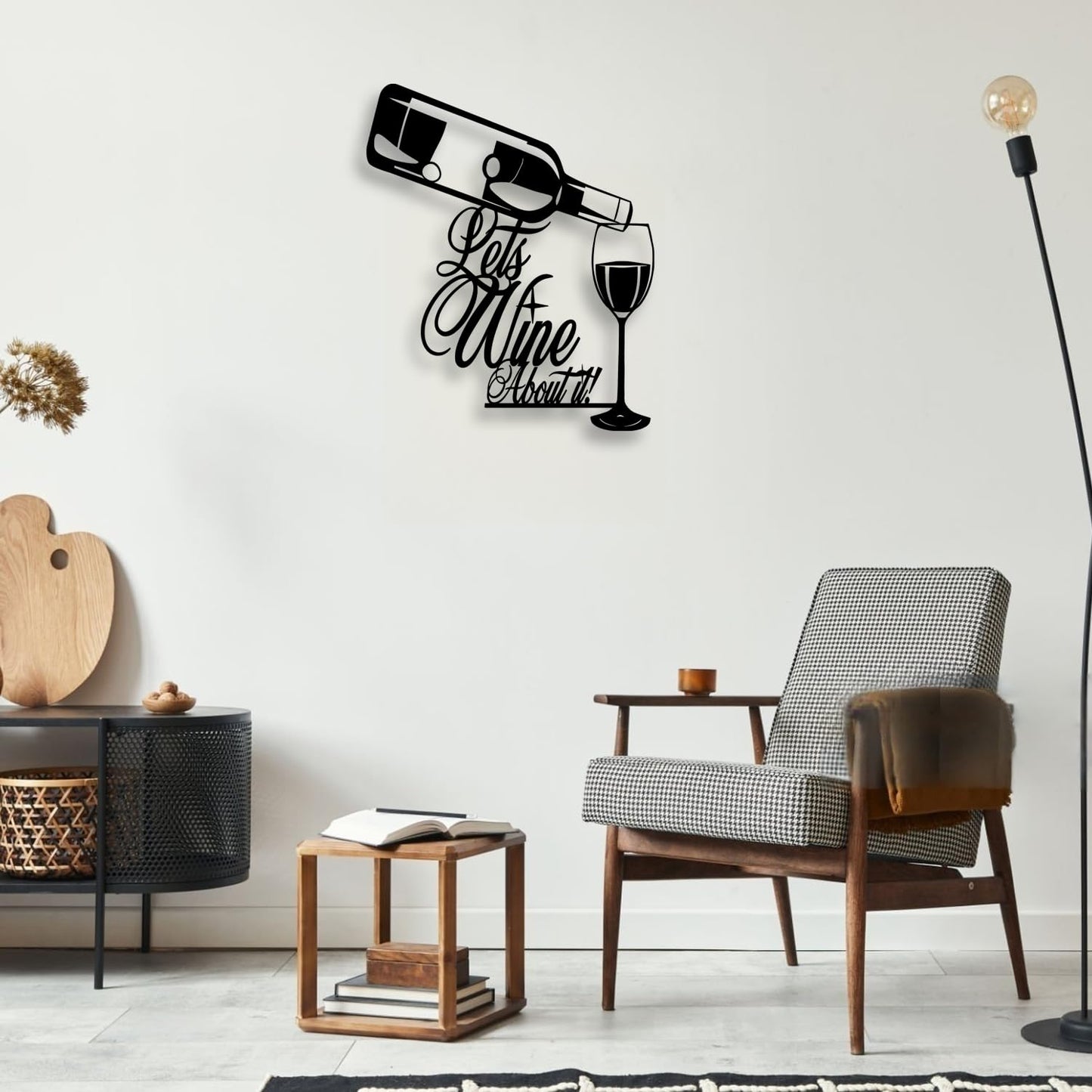 LIYOUYA Wine Bottle Glass Metal Wall Decor - Wine Logo Decor Black Wall Art Home Decor for Living Room, Dining Room, Bar (Black)