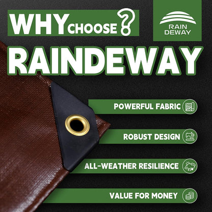RAINDEWAY 20x40 Feet Super Heavy Duty 18 Mil Brown Poly Tarp Cover, UV Resistant, Weatherproof, Multipurpose Waterproof Poly Tarp with Grommets and Reinforced Edges