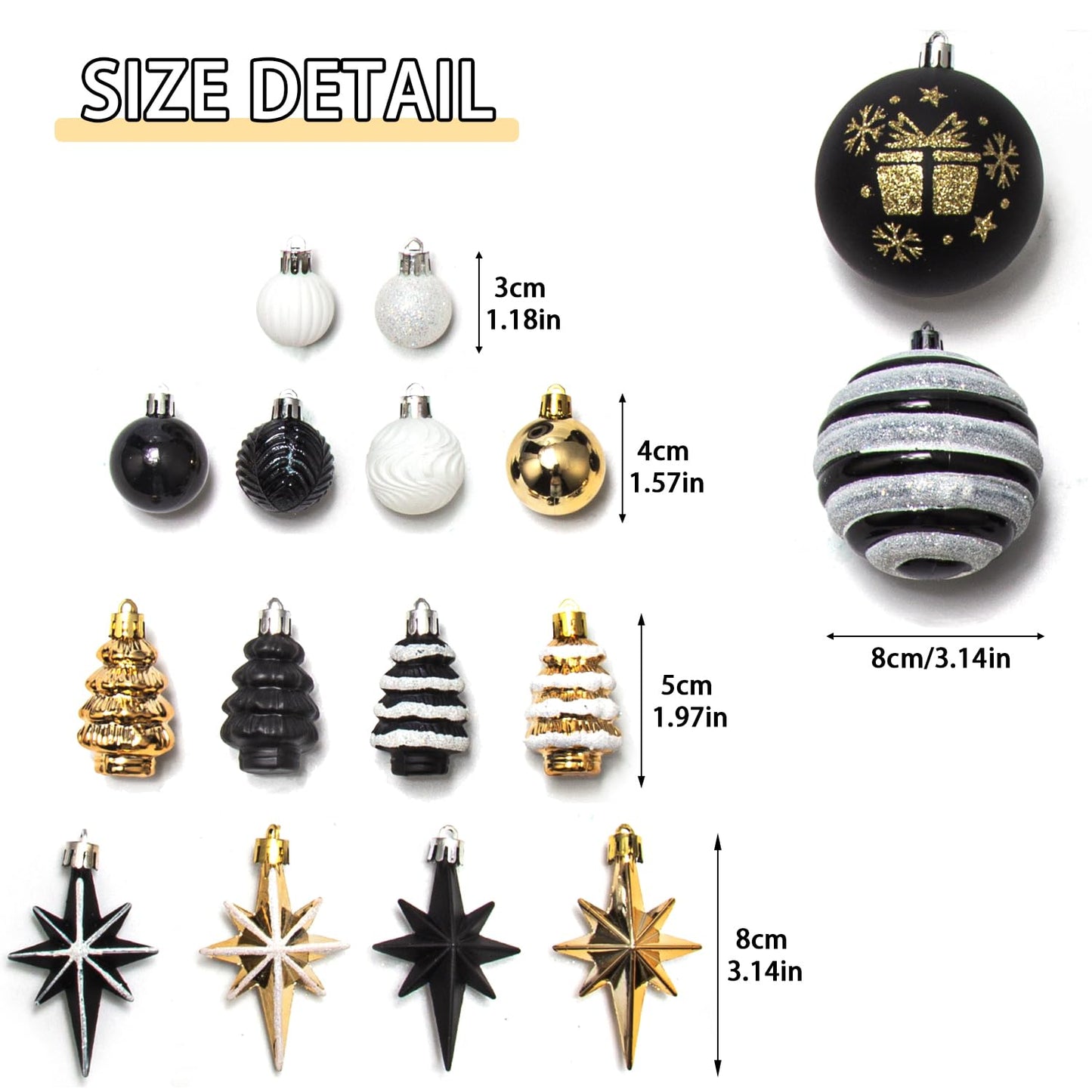59 Pcs Black White Gold Christmas Ornaments Set, Reindeer Hanging Ornaments
