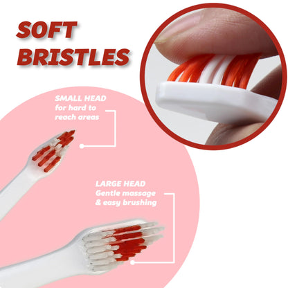 Pet Toothbrush for Dogs, Cats with Soft Bristles - Easy Teeth Cleaning & Dental Care, Non Slip Dual Head Dog Toothbrush