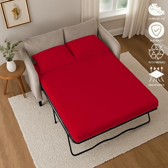 Sleeper Sofa Bed Sheet, 100% Cotton 400 Thread Count, 4 Piece Set, Deep Pocket