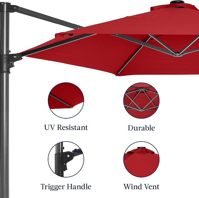 Best Choice Products 10ft Offset Cantilever Hanging Market Patio Umbrella, Smooth 360° Rotation, 8 Sturdy Ribs, Easy Adjustment - Red