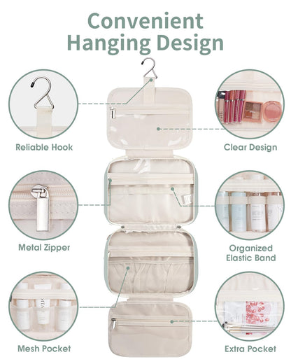 Narwey Hanging Travel Toiletry Bag for Women Wash Bag Cosmetics Makeup Bag Organizer for Travel Size Accessories (Mint Green (Medium))