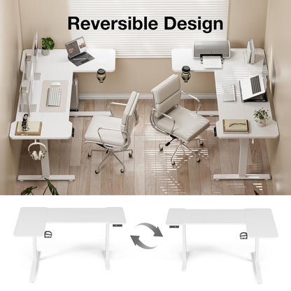 Acrolix L Shaped Electric Standing Desk - 59x40 Inch Reversible Corner Sit Stand Desk with Hook&Cup Holder,Electric Height Adjustable Table,for Home Office Gaming Computer Desk, White