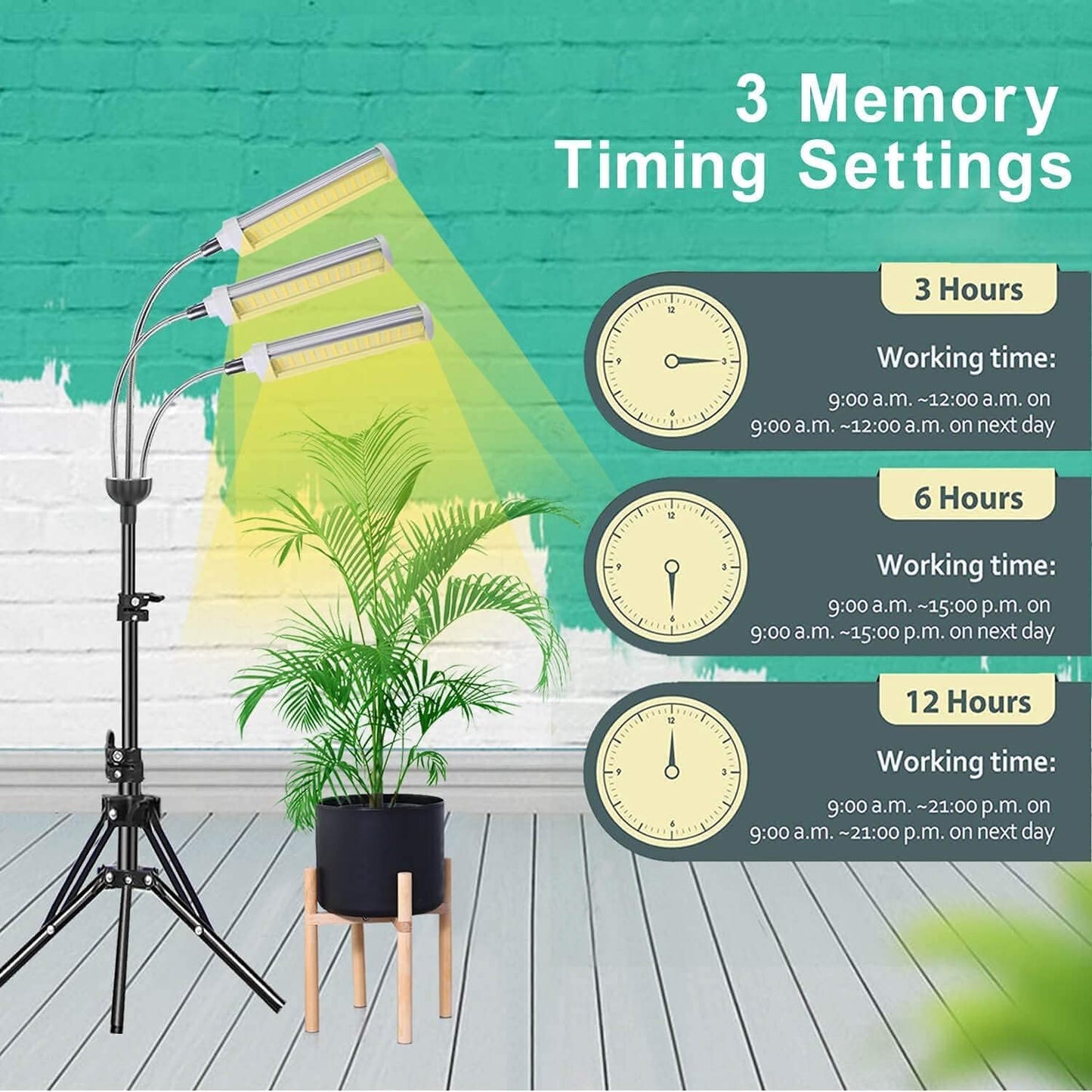 CHANGSHENG Plant Grow Light，Grow Light for Indoor Plants with 20-60'' Height Adjustable- Full Spectrum Timer, 3 Switch Modes, Adjustable Tripod Stand & Gooseneck for Larger Plants (Tri Heads)