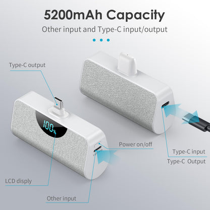 Mini Portable Charger USB-C Power Bank 5200mAh,Ultra Compact LCD Display Battery Pack Backup Charger Compatible with iPhone 17/17 Air/17 Pro/17 Pro Max/16/16 Plus/16 Pro Max/15 Series,Samsung-Green