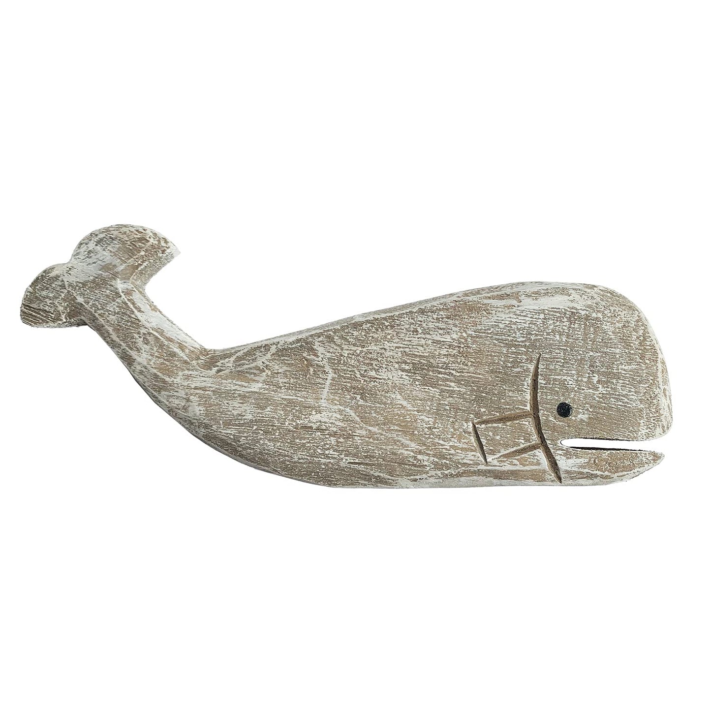GAPLUM Rustic Wooden Carved Whale Tabletop Statue, Decorative Whale Figurine Carving Sculpture - Nautical Ocean Beach Coastal Themed Home Decor - 12''L