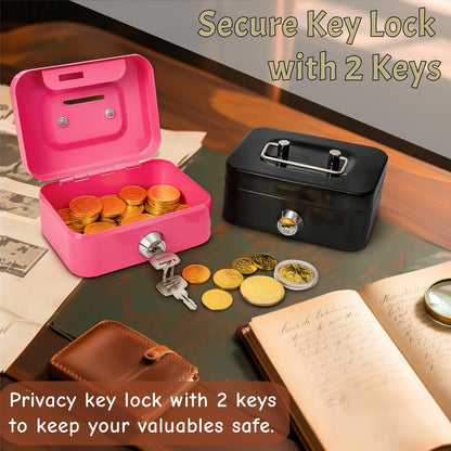 Jowgut 4 Pack Mini Cash Box, Small Metal Money Box with Key Lock, 4.5"L × 3.3"W × 2"H Durable Safe Coin Organizer Bank for Christmas New Year Gift
