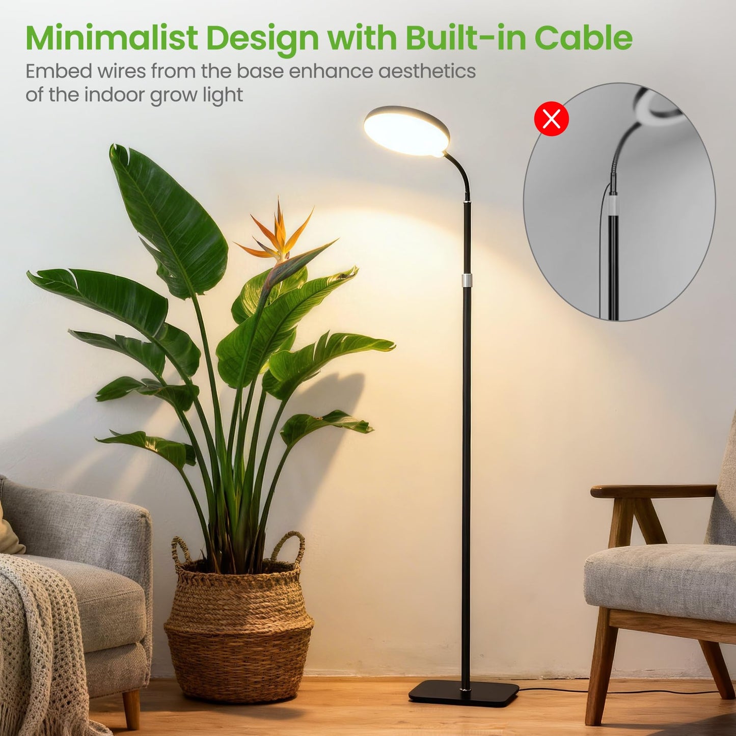 MistyJungle 20W Full Spectrum Grow Light for Indoor Plants, 63in Adjustable Floor Lamp with Gooseneck, 4000K Natural Sunlike Light, 3/9/12H Auto On/Off Timer, 10-Level Dimmable for Tall Small Plants