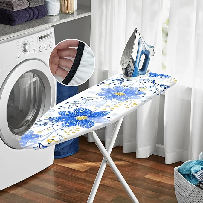 Nuxovilar Blue Flower & Yellow Bud Ironing Board Cover, 15 * 54inch, Fit Most
