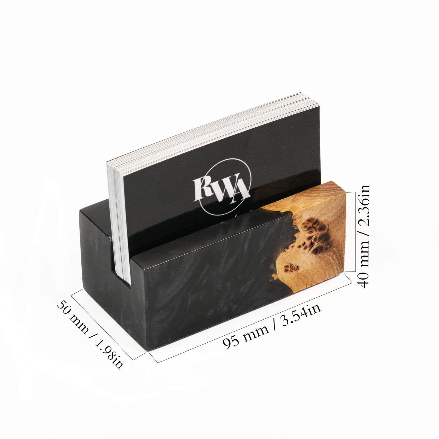RWA Business Card Holder for Men & Women - Handcrafted Epoxy & Wood, Stylish & Durable Business Card Organizer, Premium Business Card Holders Desk Accessory for Professionals - ELEMENT, black