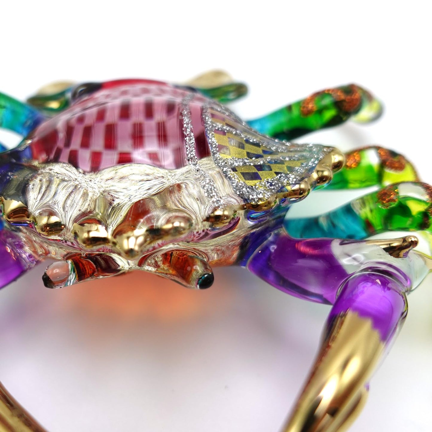 Sansukjai Big Crab Figurines Animals Hand Painted Blown Glass Art W22k Gold Trim Collectible Gift Decorate 5"