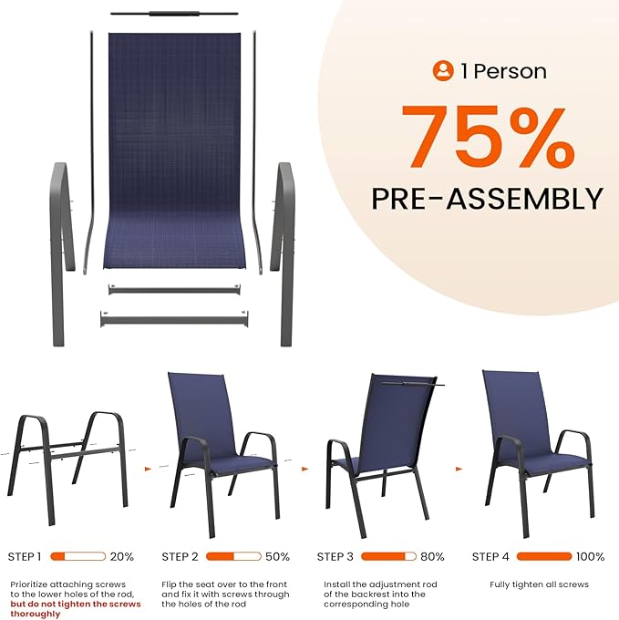 JEAREY Patio Dining Chairs Set of 4, Outdoor Stackable Dining Furniture Set, All Weather Dining Set for Lawn, Garden, Backyard, Poolside, Navy Blue