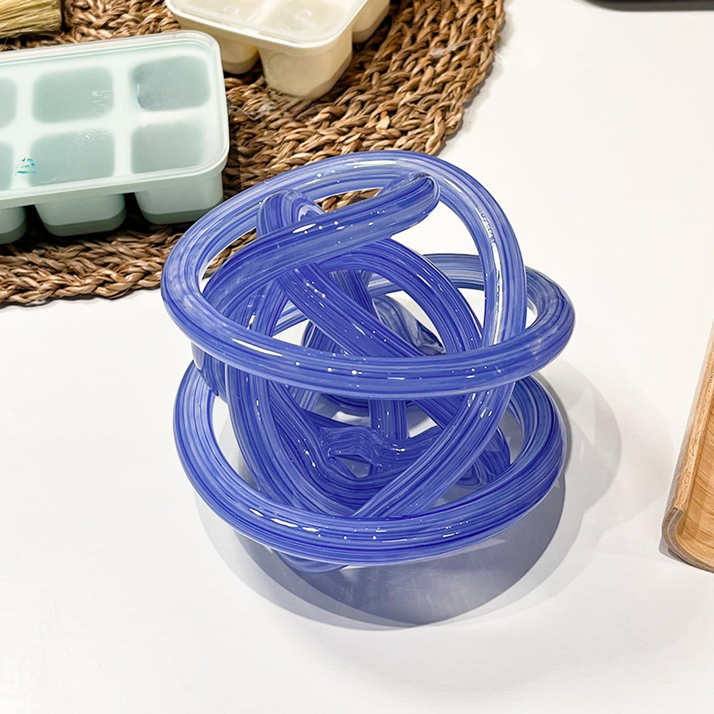 ORRFIDDY Glass Knot Teal Decor Ball - 5 Inch Hand Blown Infinity Sculpture Orbit Home Decor Table Decoration Interio Art