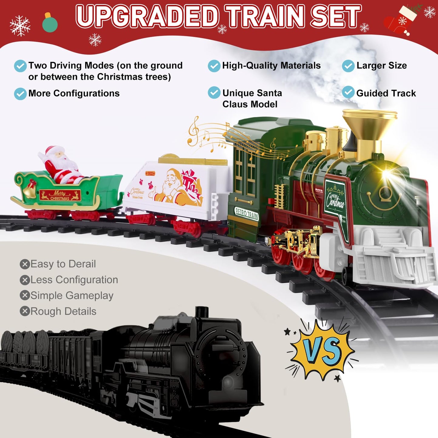 TERRAMUS Christmas Train Set - Hanging Train Toys with Smoke Light & Sound for Boys Girls,Train Set Around Under The Christmas Tree with Steam,Carriages Tracks for 3-12 Years Old Kids Decoration Gift