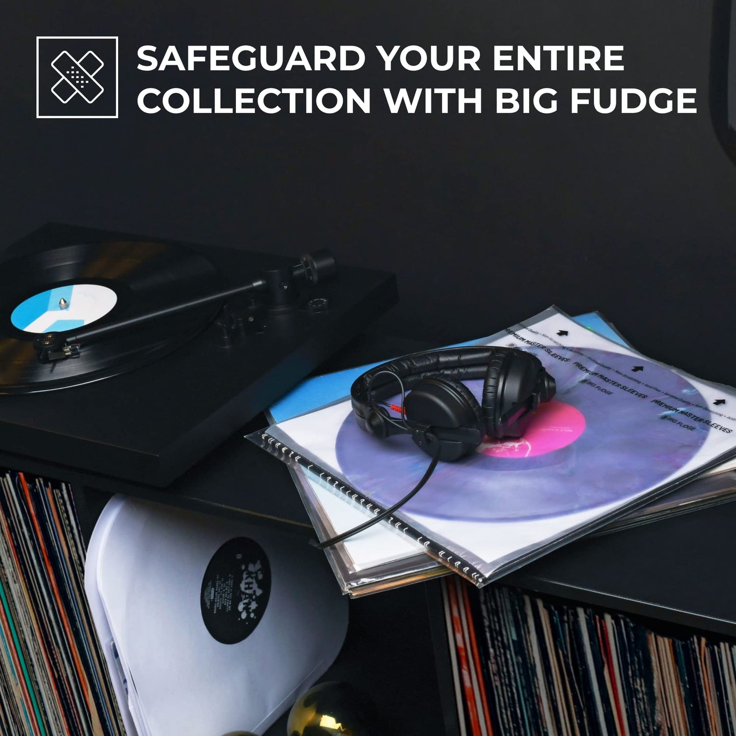 Big Fudge Premium Master Vinyl Record Sleeves - 12 inch x 50pcs - Archival Anti Static Rice Paper Inner Sleeves - Clear 3 Layer LP Covers - Protective Plastic Cover for Records