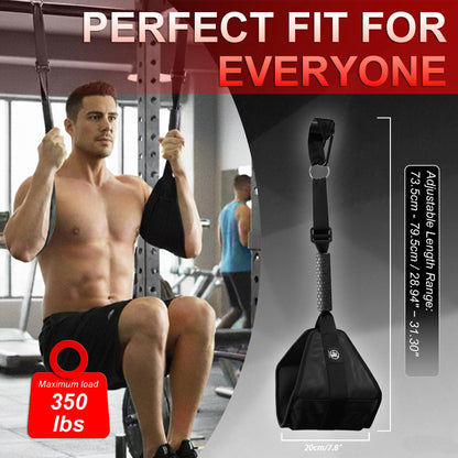 Ab Straps for Pull Up Bar, Heavy-Duty 350LB Core & Abs Trainer, Extra Wide 7.8” Leather Padded Arm Supports, Adjustable Length, Cable Machine Compatible (Black)